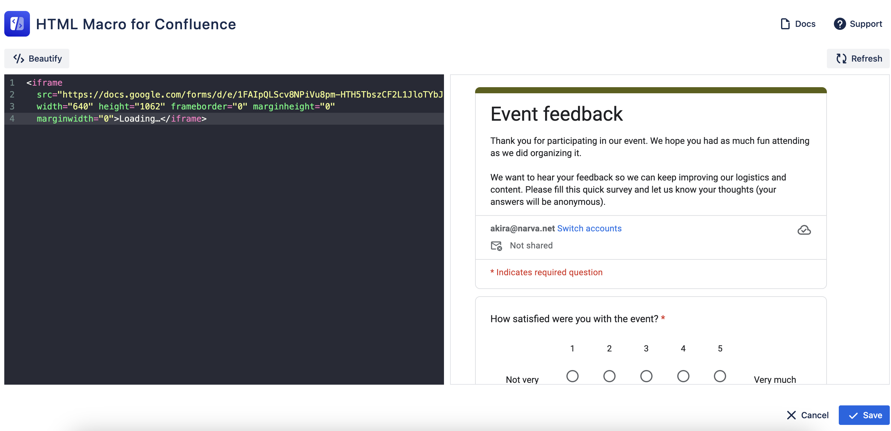 can i embed html in confluence